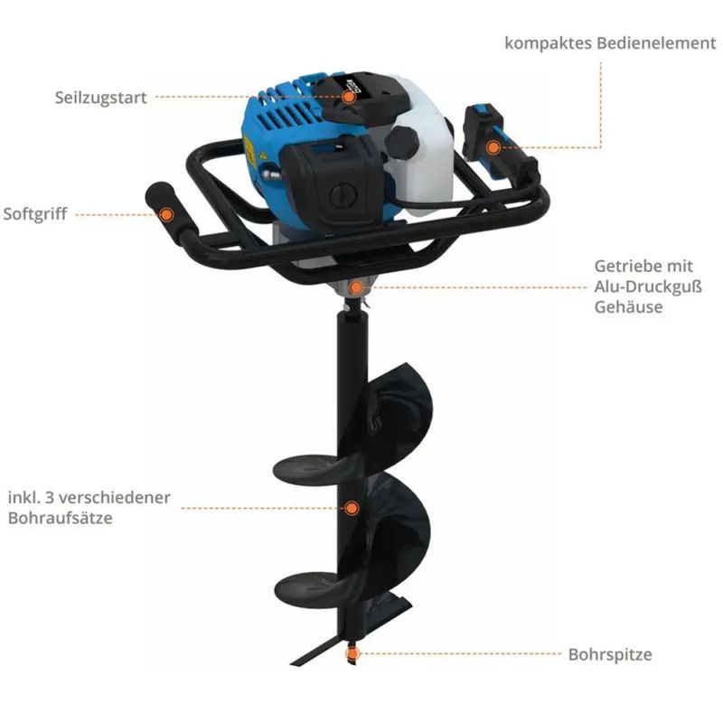 Güde GE1450 2HK Bensindrevet Jordbor - Inkl. 3stk bor med 800mm lengde