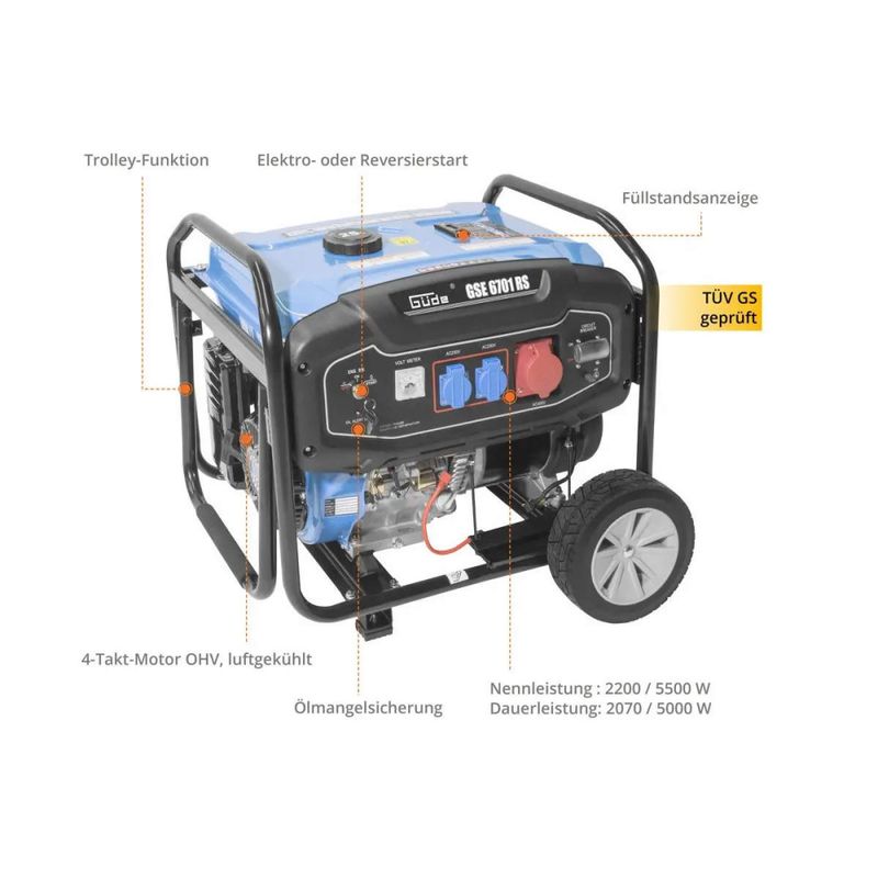 Güde GSE 6701 RS 5000W – kraftig bensinaggregat 230/400 V